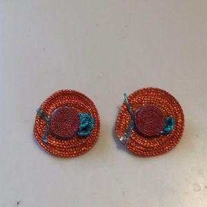 Adorable straw hat clip on earrings .
